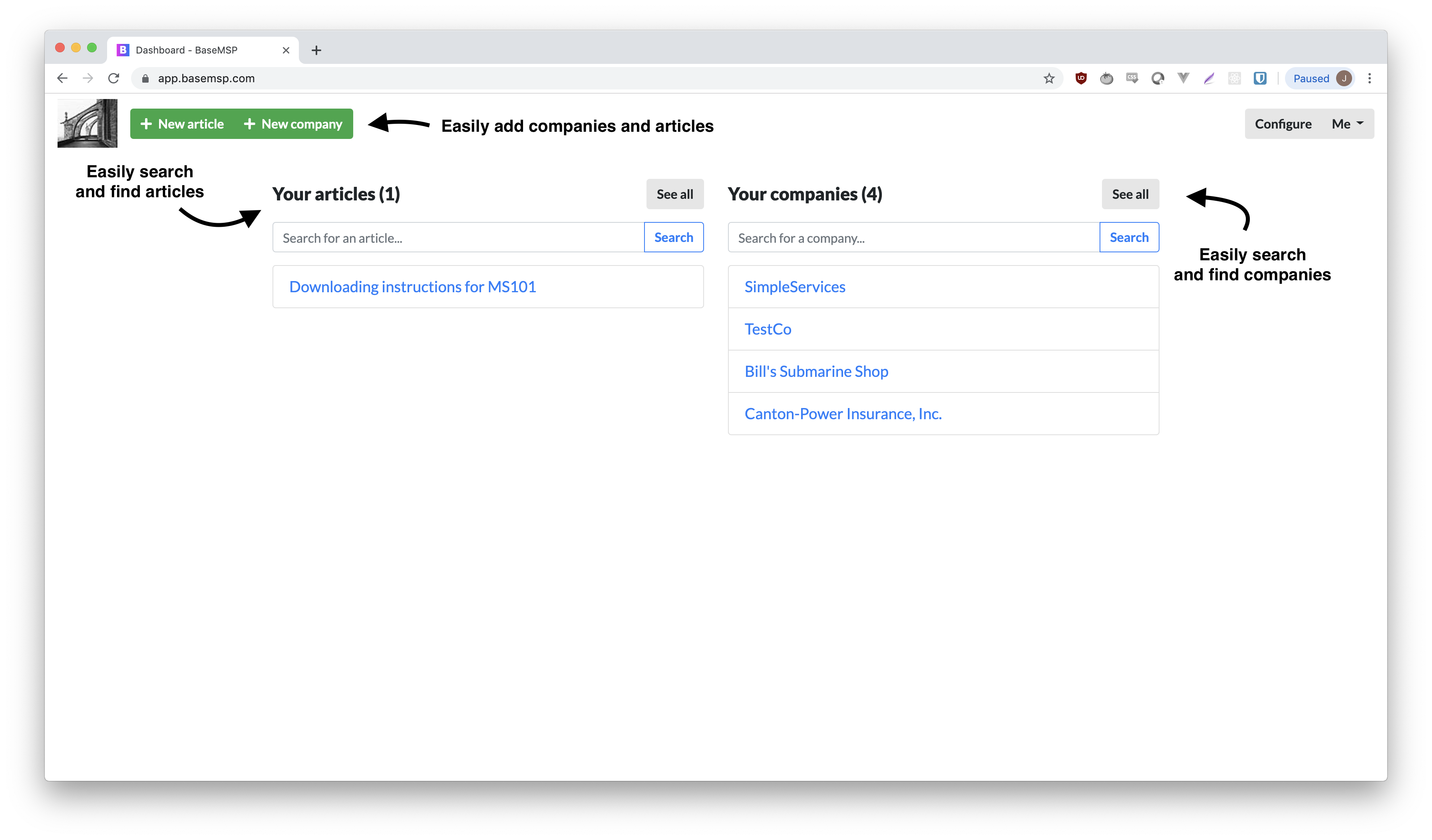 A screenshot of the dashboard